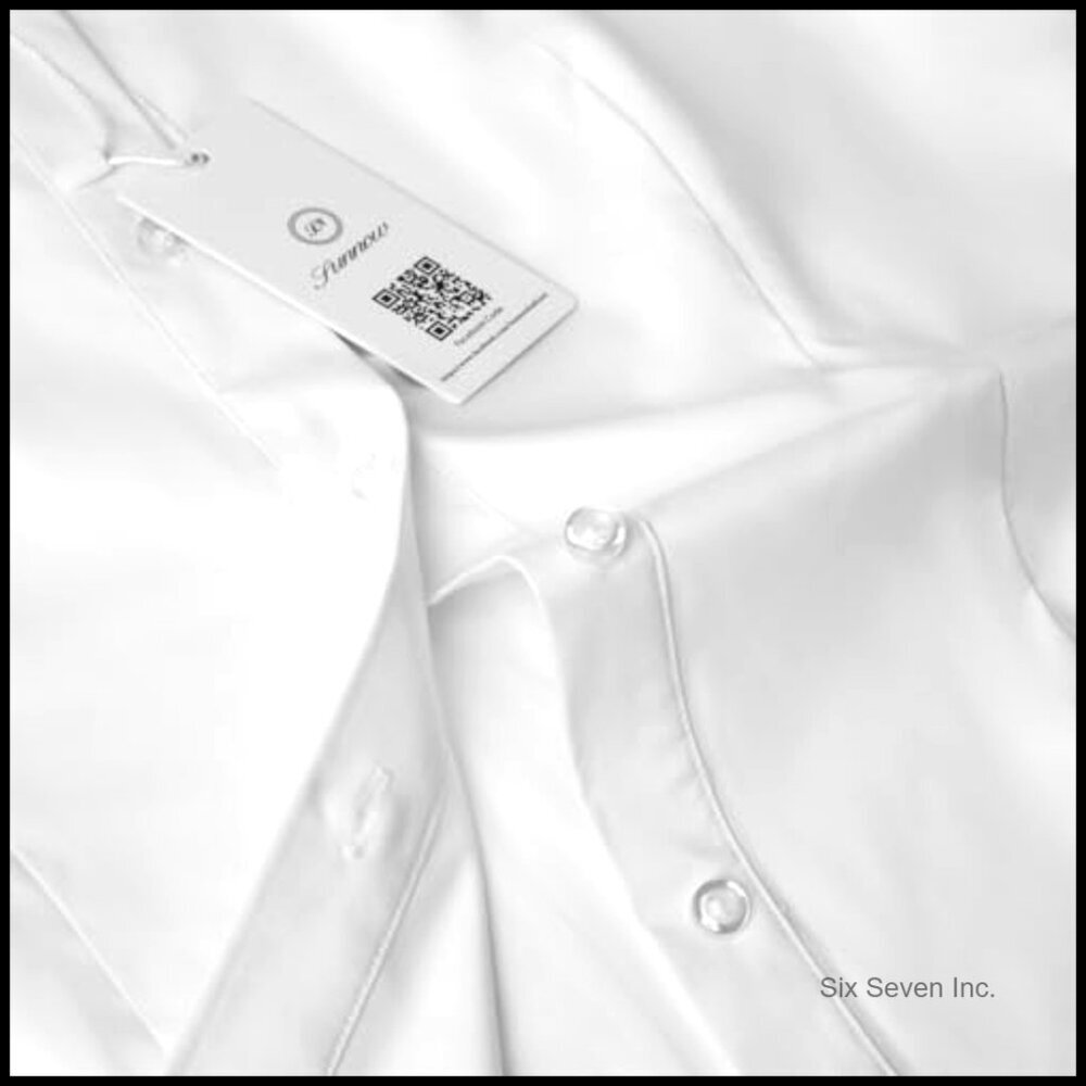 Cotton+Polyester Button Down Shirt Short Sleeve Wrinkle Free Work Blouse - Picture 7 of 7